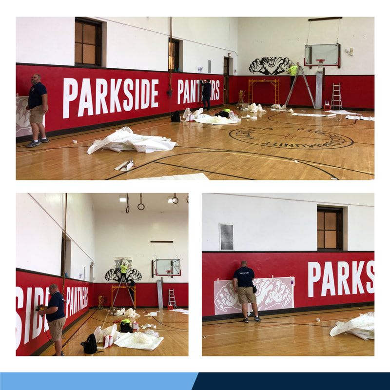 Bannerville_Parkside_Panthers_Gym_Mascot_Wall_Graphics_padding_door_entrance_installation