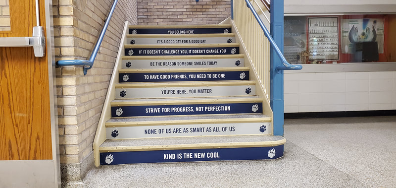West Chicago High School Stair Graphic decals with motivational quotes