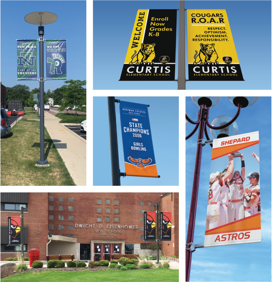Bannerville Education School Branding Illinois Signs Wall Graphics Murals Logo light pole banners athletics 