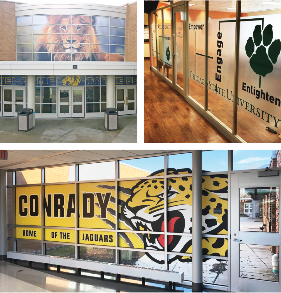 Bannerville Education School Branding Illinois Signs Wall Graphics Murals Logo window graphics privacy film school spirit stickers