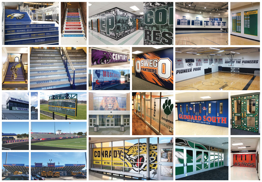 Bannerville Education School Branding Illinois Signs Wall Graphics Murals Logo products stadium gym door entrance stairs windows Picture