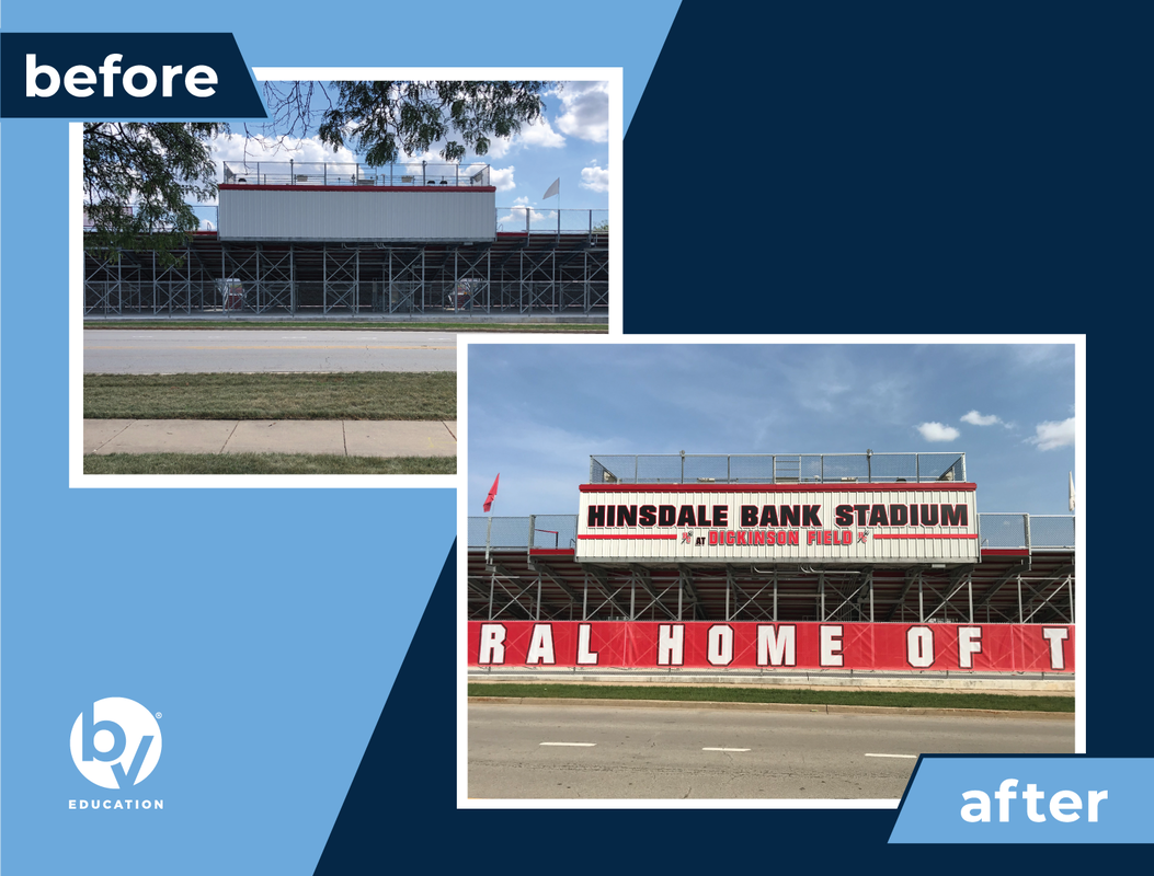 Hinsdale Bank Stadium at Dickinson Field Bannerville Signs Education School Branding 