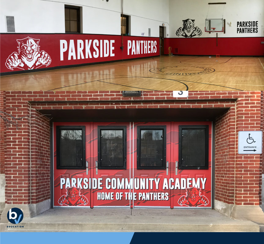 Bannerville_Parkside_Panthers_Gym_Mascot_Wall_Graphics_padding_door_entrance