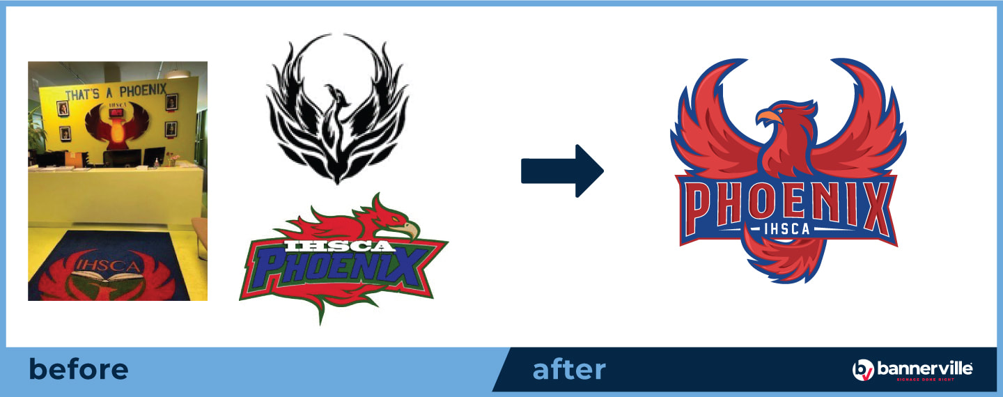 School Rebrand logo design mascot branding instituto phoenix bannerville graphic design wall graphics decals