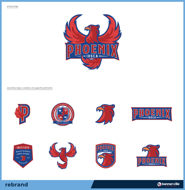 School Rebrand logo design mascot branding instituto phoenix bannerville graphic design wall graphics decals