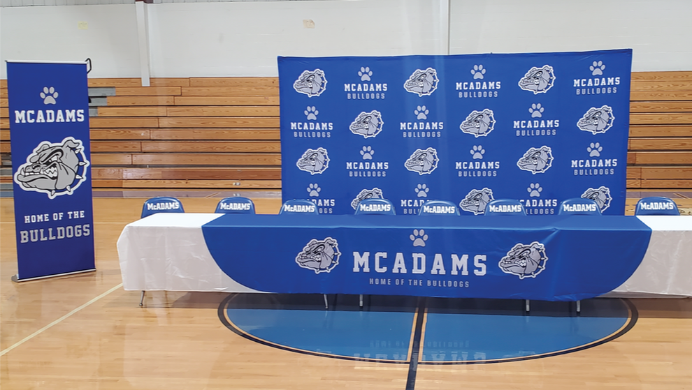 Media Day Signing High School Athletics Backdrop Signs Banner table throw Illinois schools