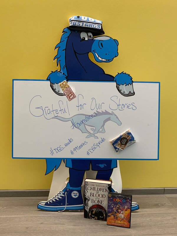 Mascot logo lifesize cutout highschool signs mustang bannerville Downers grove school education pride remote learning