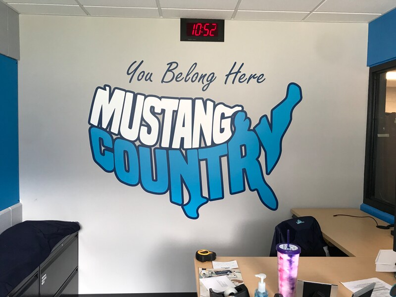 Illinois School Branding Signs Education Bannerville Downers Grove Window Graphics Logo wall decals large format printer mustangs student activities office 