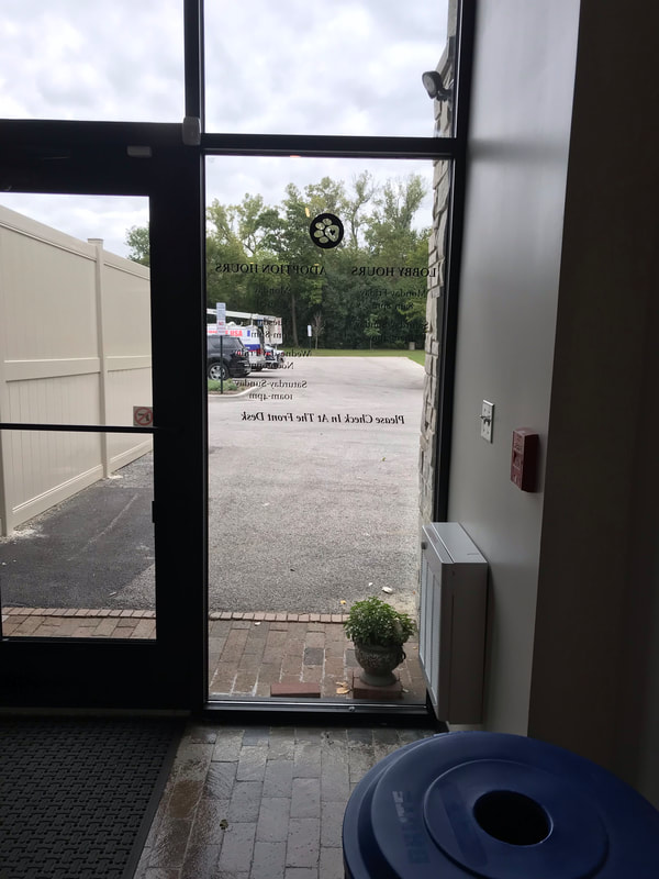 Hinsdale Humane Society, Nonprofit signage, Door window lettering and logo graphics

