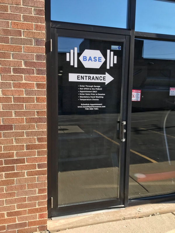 Base La Grange Performance Fitness Entrance Signs business Window decals and graphics, Bannerville Signage Installation